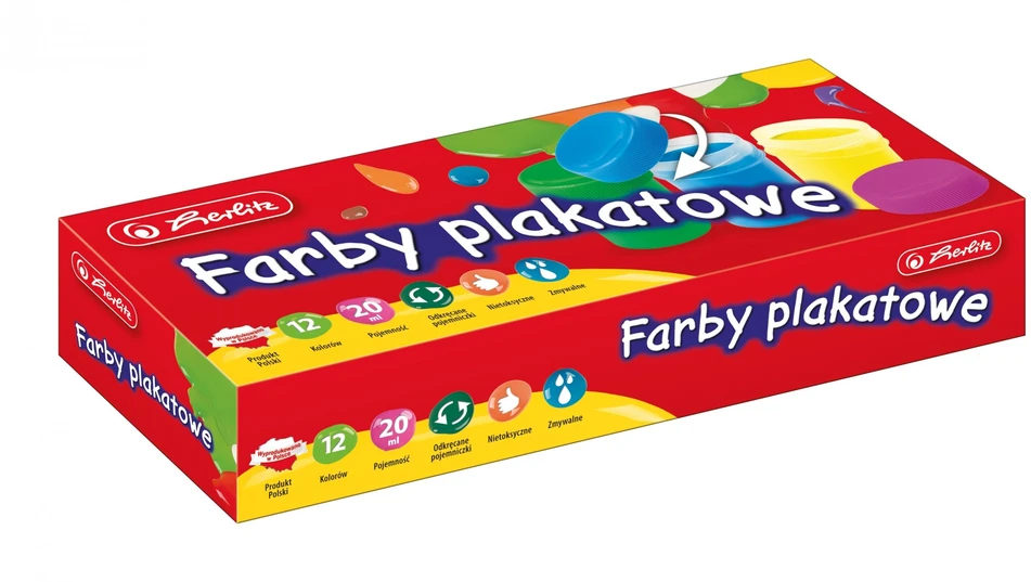 Herlitz Plakatų dažai, 12 spalvų x 20ml