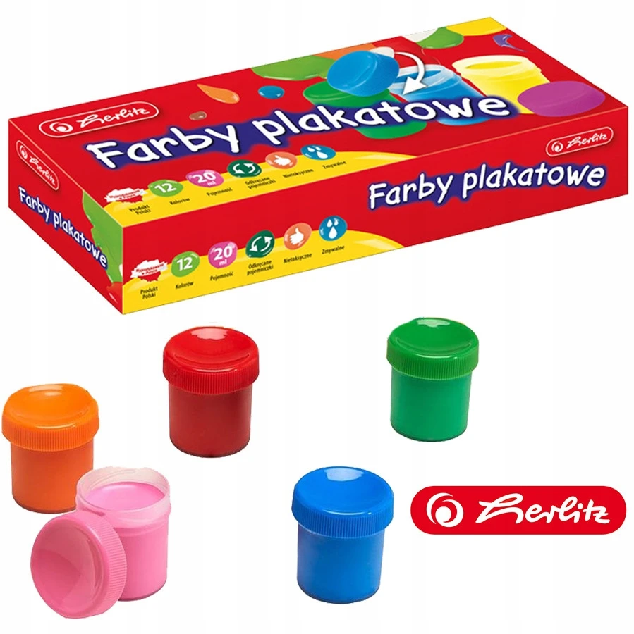 Herlitz Plakatų dažai, 12 spalvų x 20ml