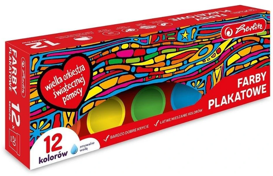 Herlitz plakatų dažai, 12 vnt. x 20 ml