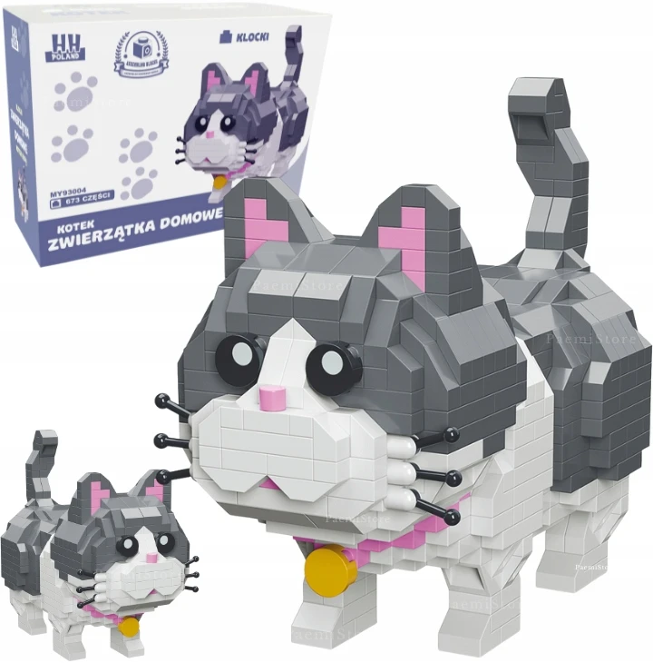 Hh Poland KONSTRUKCINIAI KALULAI CAT GRAY KITTEN 3D DIDELIS DOVANŲ KALULŲ RINKINYS 673 vnt.