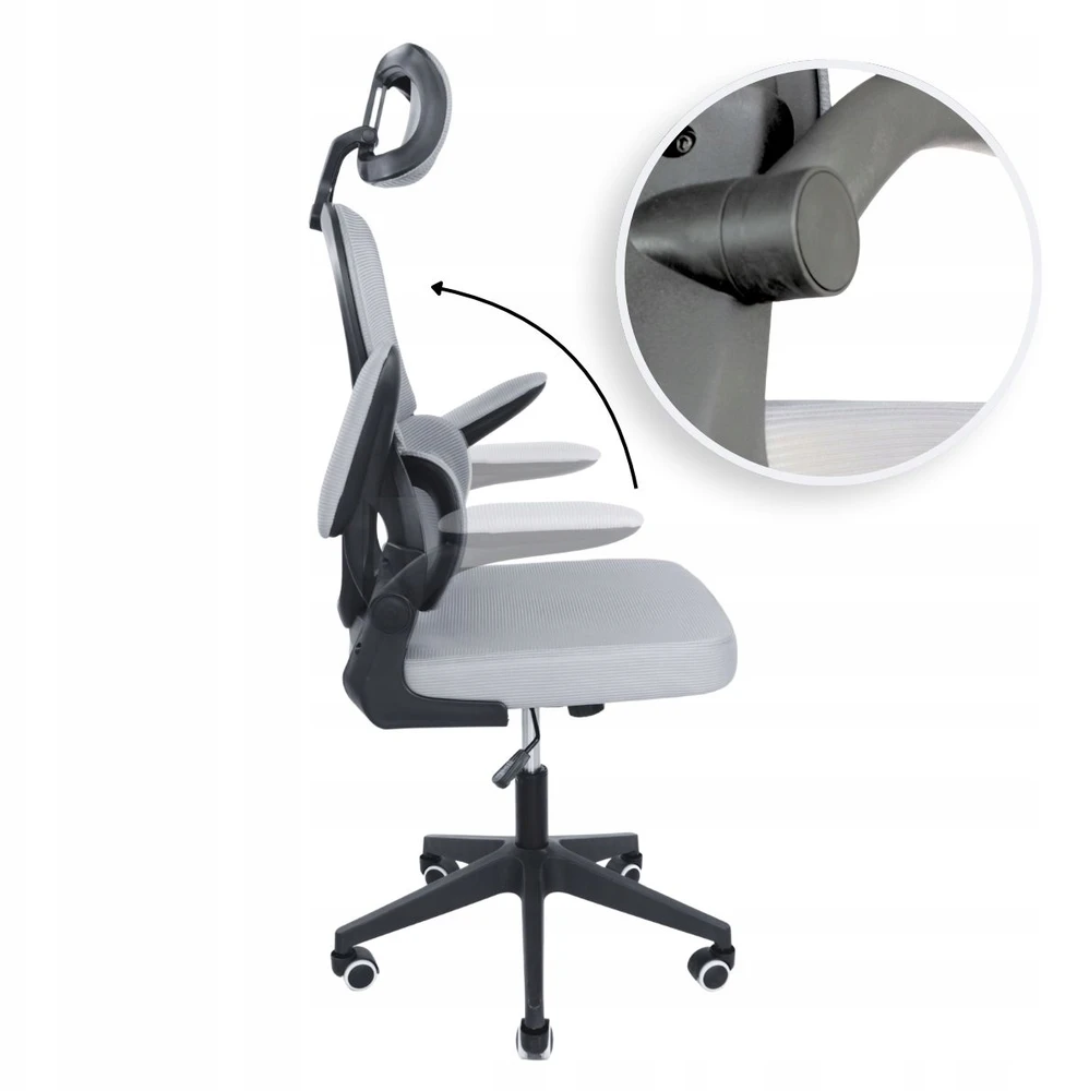 Hile Fotel Biurowy ERGONOMICZNY Krzesło Obrotowe SZARE Siatka WYGODNY Do Biurka
