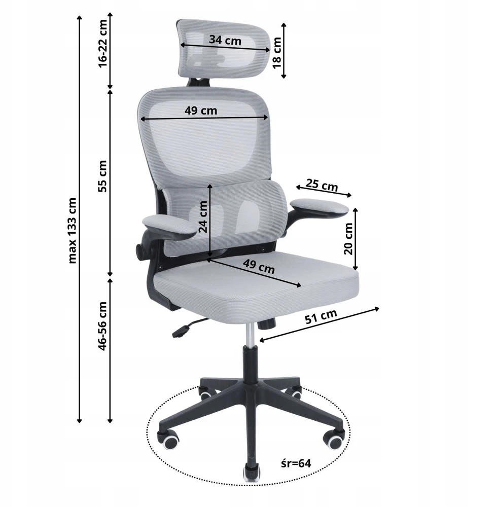 Hile Fotel Biurowy ERGONOMICZNY Krzesło Obrotowe SZARE Siatka WYGODNY Do Biurka