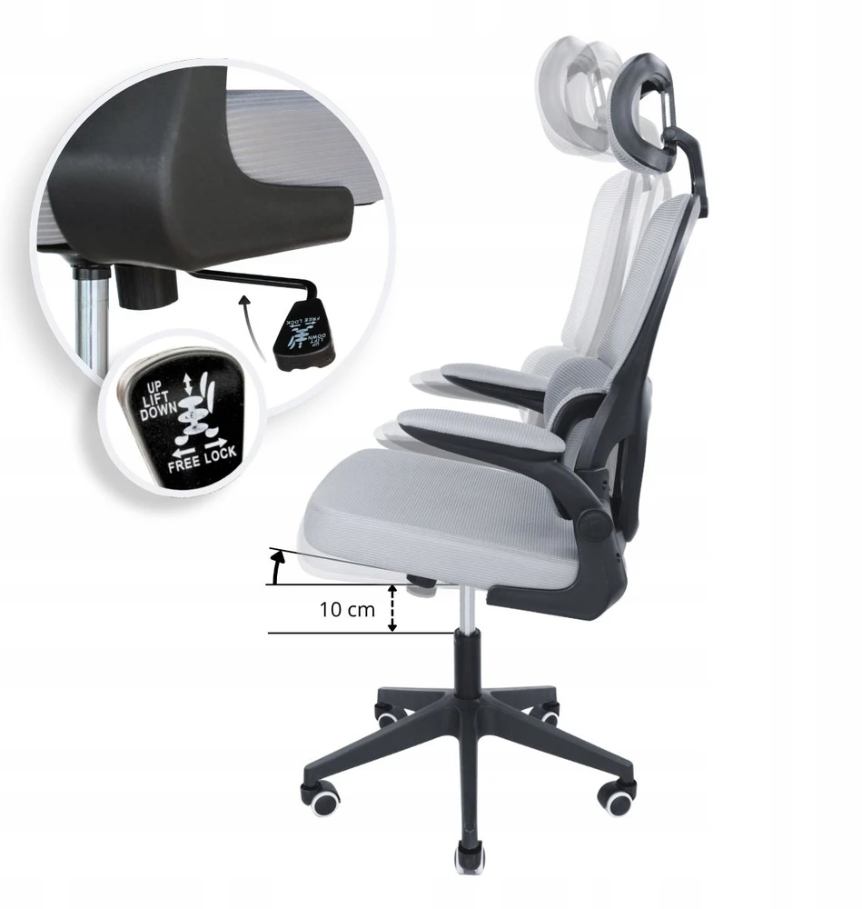 Hile Fotel Biurowy ERGONOMICZNY Krzesło Obrotowe SZARE Siatka WYGODNY Do Biurka