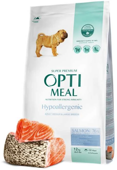 Optimeal Hypoallergenic M/L sausas Maistas šunims su lašiša, 12 kg