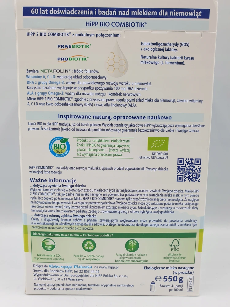 HiPP BIO Combiotik 2 pienas kūdikiams po 6 mėnesių 550g // Terminas 12.26
