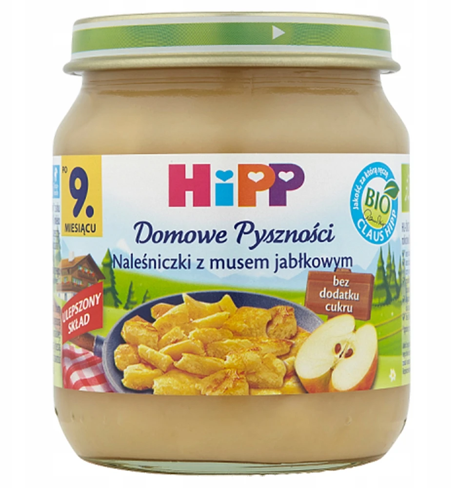 HiPP BIO desertas, blyneliai su obuolių padažu, 200g po 9 mėn