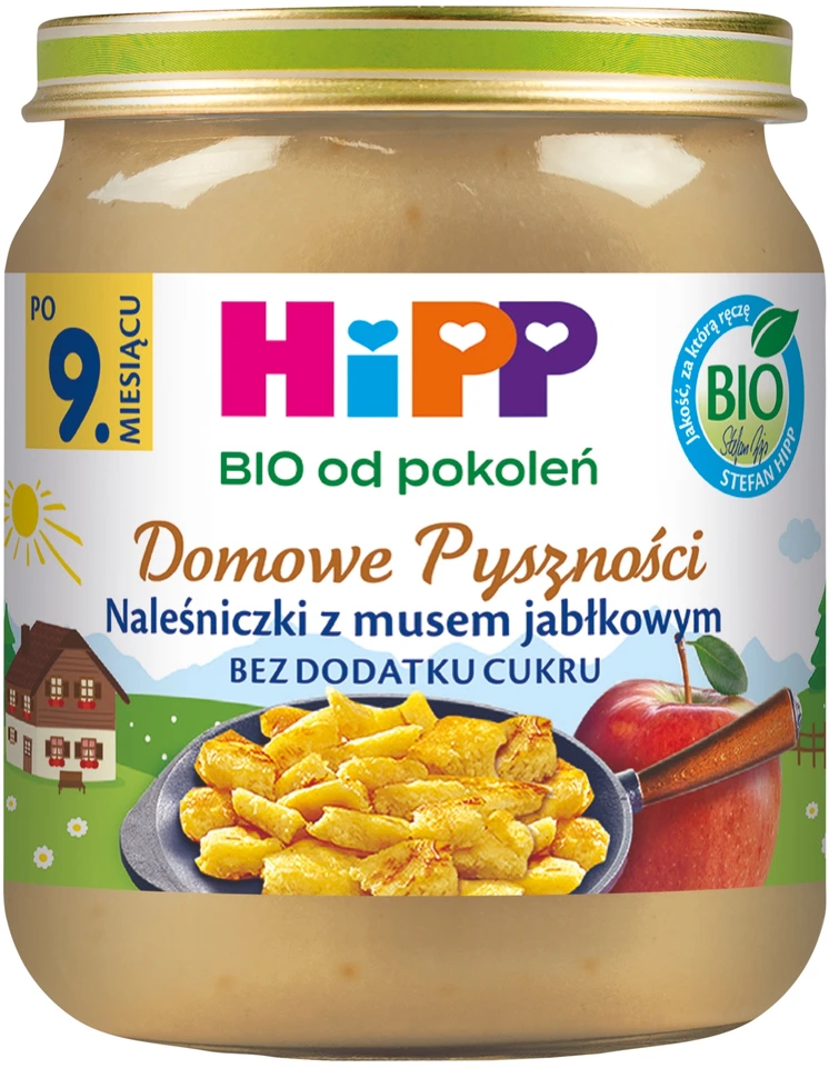 HiPP BIO desertas, blyneliai su obuolių padažu, 200g po 9 mėn