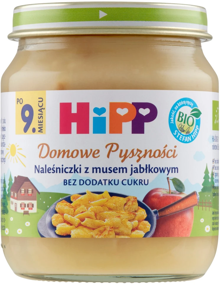 HiPP BIO desertas, blyneliai su obuolių padažu, 200g po 9 mėn