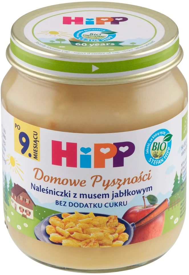 HiPP BIO desertas, blyneliai su obuolių padažu, 200g po 9 mėn