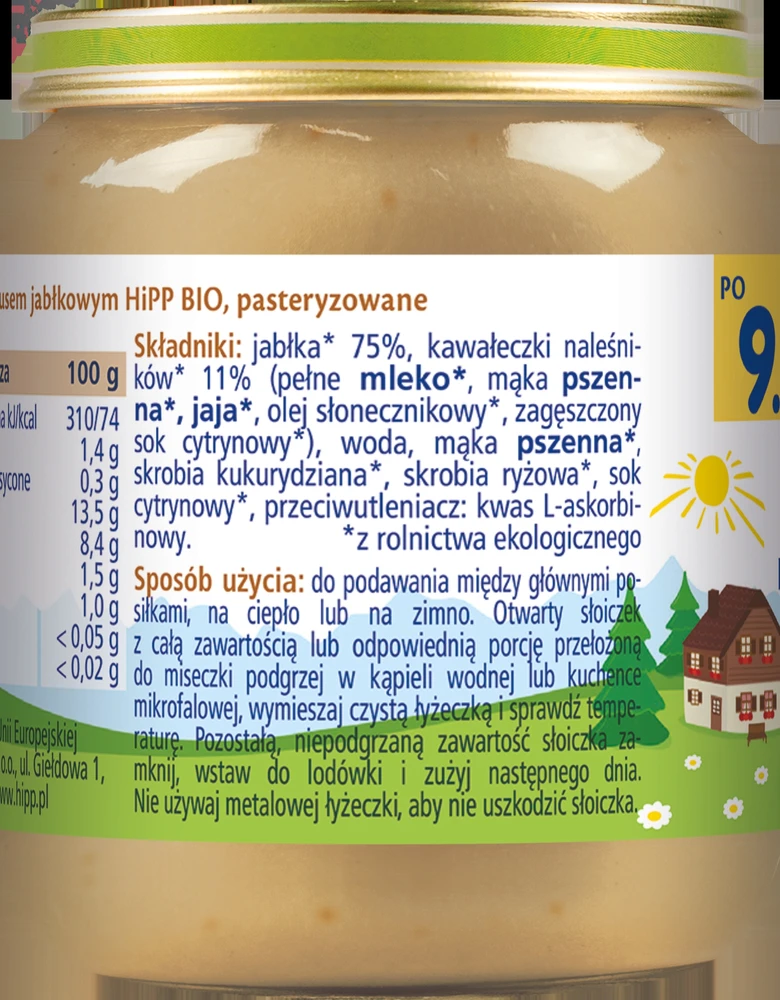 HiPP BIO desertas, blyneliai su obuolių padažu, 200g po 9 mėn