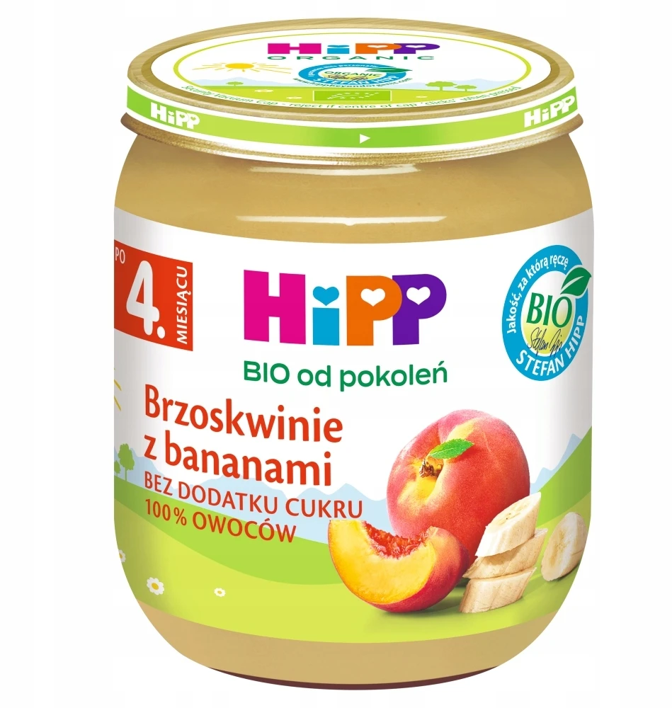HiPP BIO desertas Persikai su bananais 125g po 4 mėn