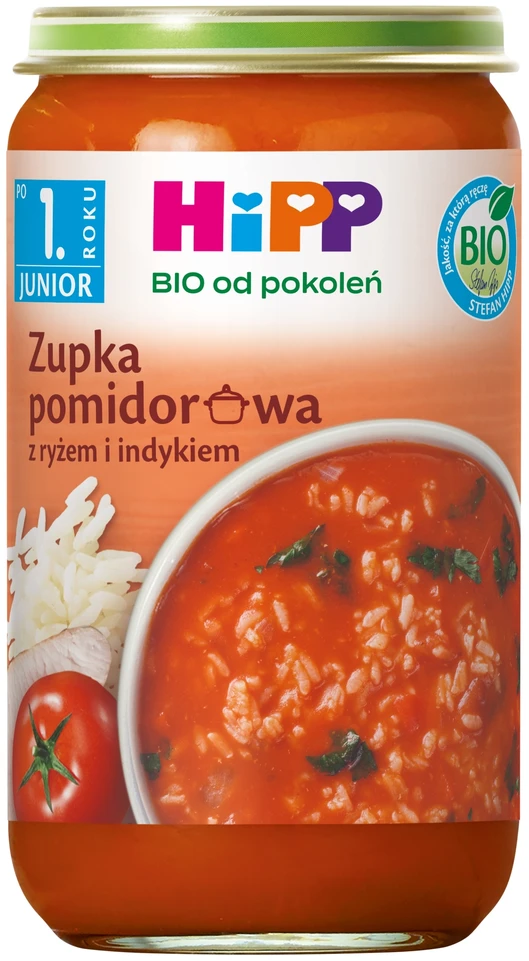 HiPP BIO Junior Pomidorų sriuba su ryžiais ir kalakutiena po 12 mėnesio 250 g