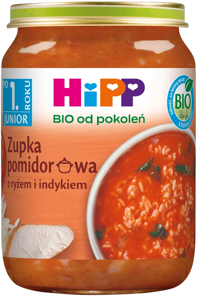 HiPP BIO Junior Pomidorų sriuba su ryžiais ir kalakutiena po 12 mėnesio 250 g