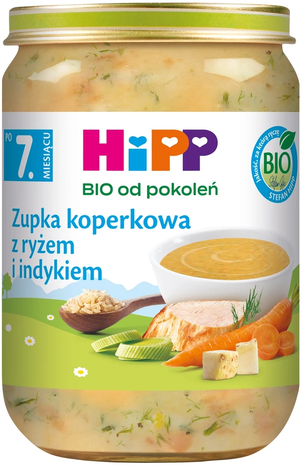 HiPP BIO kartoms krapų sriuba su ryžiais ir kalakutiena po 7 mėnesio