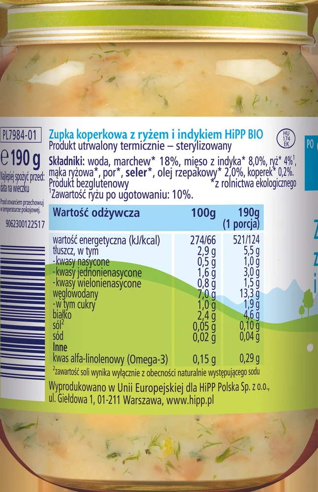 HiPP BIO kartoms krapų sriuba su ryžiais ir kalakutiena po 7 mėnesio