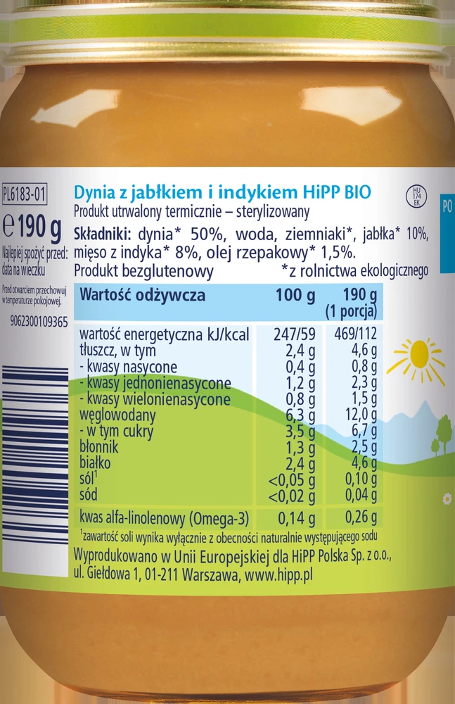 HiPP BIO kartoms moliūgų su obuoliu ir kalakutiena vakarienė 190 g