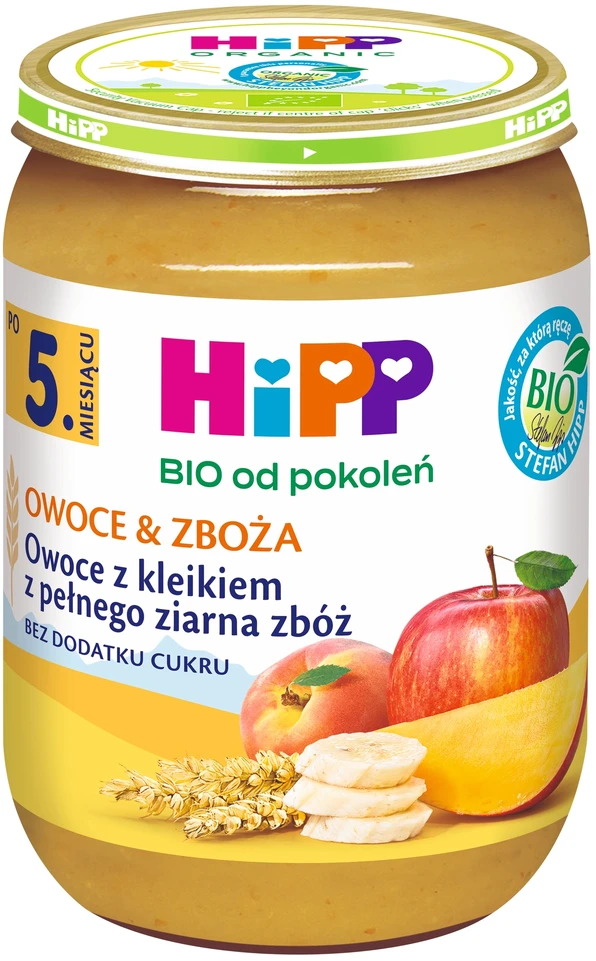 HiPP BIO kartoms Vaisiai su pilno grūdo koše po 5 mėnesio, 190g