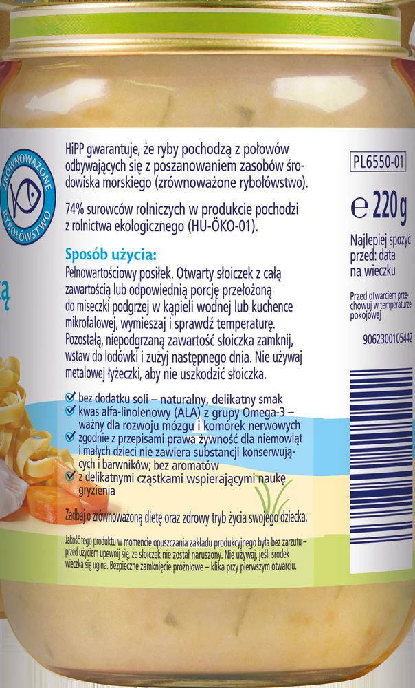 HiPP BIO kartoms vakarienės makaronai su jūros žuvimi ir brokoliais 220 g