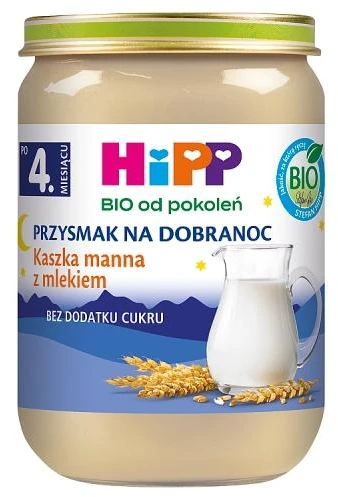 HiPP Bio Manų kruopos su pienu kūdikiams po 4 mėnesio, 190 g