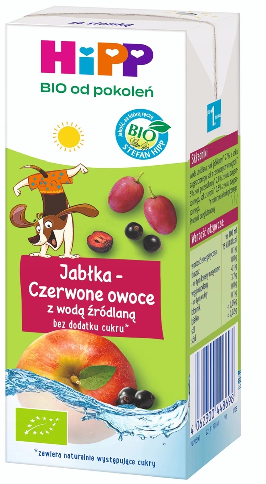 HiPP BIO Obuoliai - Raudoni vaisiai su šaltinio vandeniu BE CUKRAUS 200ml po 1 metų