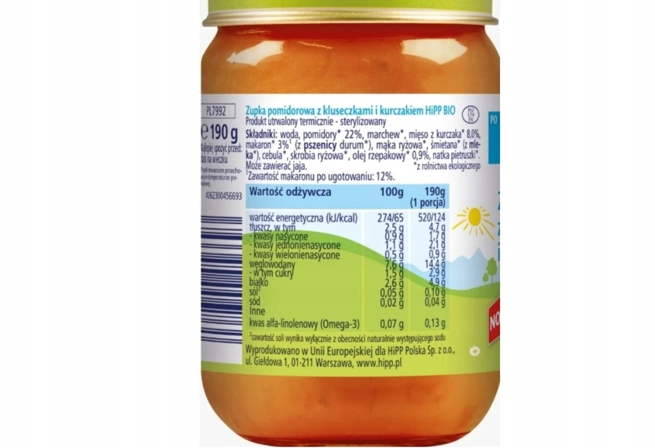 HiPP BIO Pomidorų sriuba su kukuliais ir vištiena po 7 mėnesio 190 g