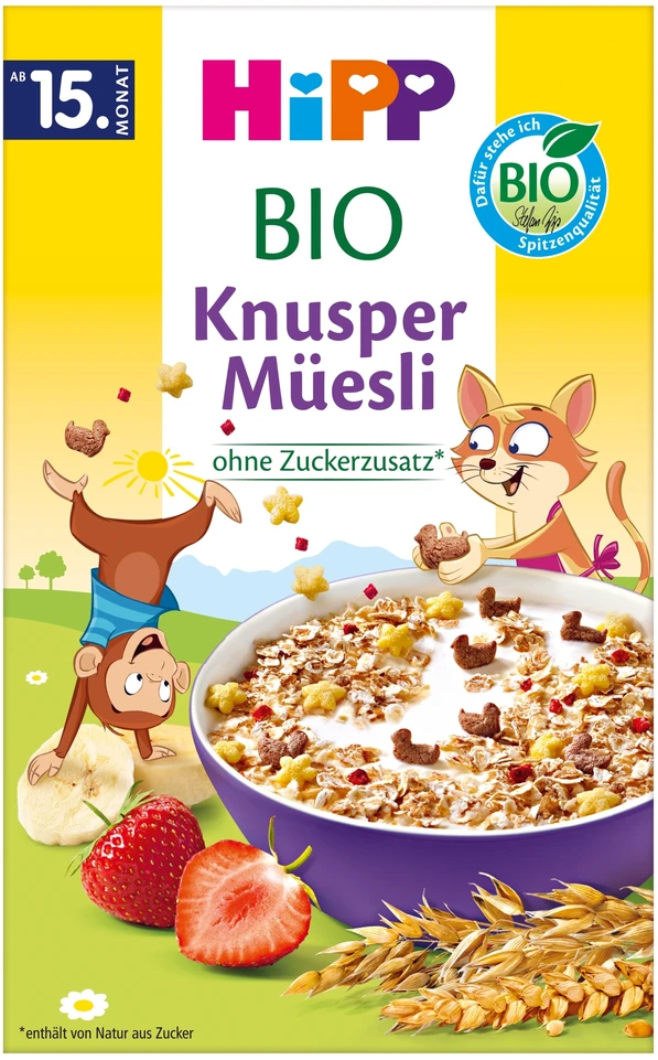HiPP BIO traškus muslis su bananais ir braškėmis, 200 g