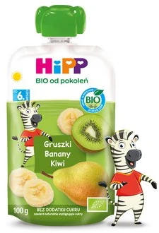 HiPP BIO vaisių putėsiai PEARS BANANAS KIWI 100g po 6 mėn.