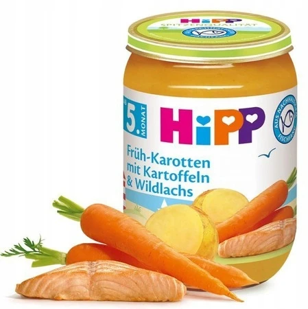 HIPP BIO VAKARIENĖ JAUNOS MORKOS SU BULVĖMIS IR LAŠIŠIA 190g