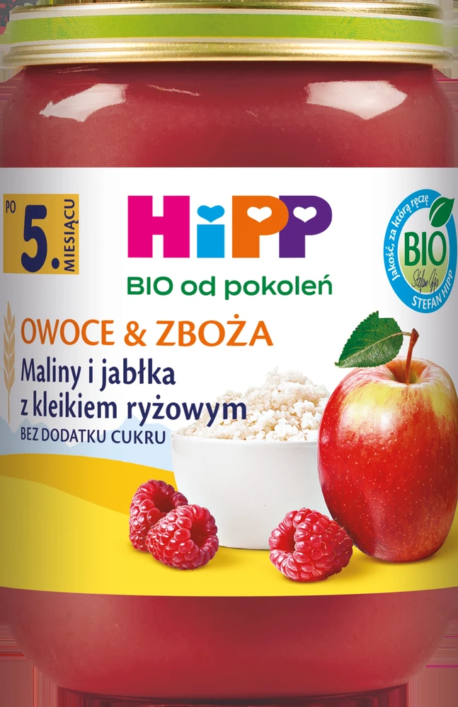 Hipp Desertas Avietės ir obuoliai su ryžių koše 5m+ 190 g