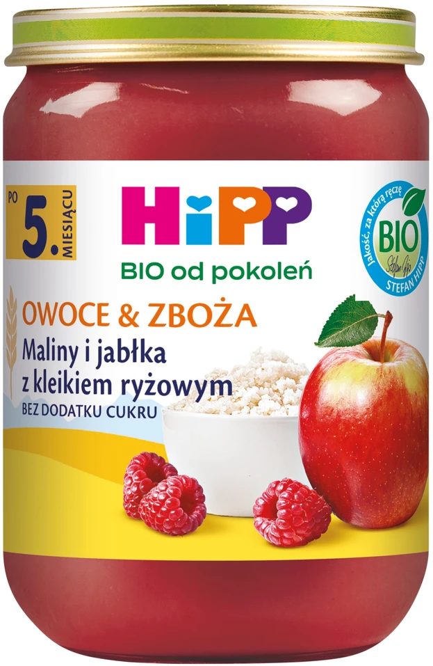 Hipp Desertas Avietės ir obuoliai su ryžių koše 5m+ 190 g