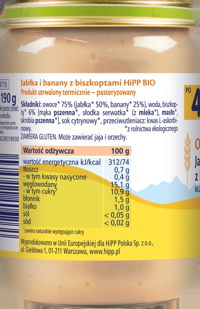 HiPP desertas Obuoliai ir bananai su ekologiškais biskvitais, 190g