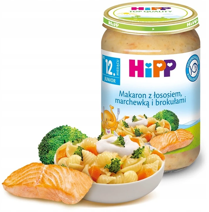 HiPP makaronai su lašiša, morkomis ir brokoliais 250g po 1 metų