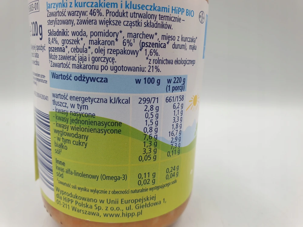 Hipp vakarienė DARŽOVĖS SU VIŠTA IR KDUKULINIAI nuo 9 mėn. 220 g
