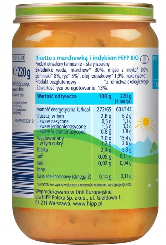 Hipp vakarienė RISOTO SU morkomis ir kalakutiena nuo 7 mėnesių 220 g