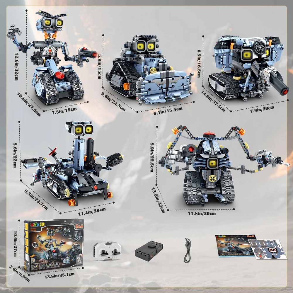 HiWEEGO BLOKŲ ROBOTO NUOTOLINIO KONTROLĖ RC TANK TRANSPORTO PRIEMONĖS LED PROGRAMAVIMAS 5in1 699vnt.