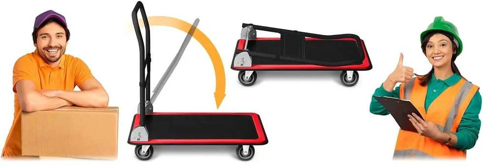 Humberg HM-505 juodos ir raudonos spalvos platforminis transportavimo vežimėlis