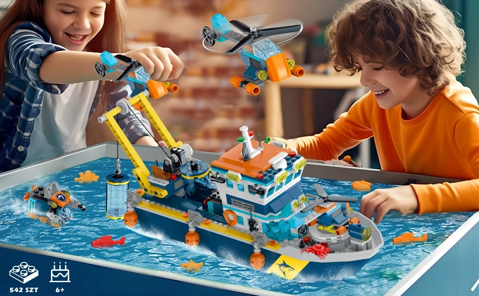 Hogokids BLOKAI VALTIS LAIVAS ŽVEJYBOS VALTIS LED SRAIGTASOPTERIS MEGA DOVANŲ RINKINYS 542 vnt.
