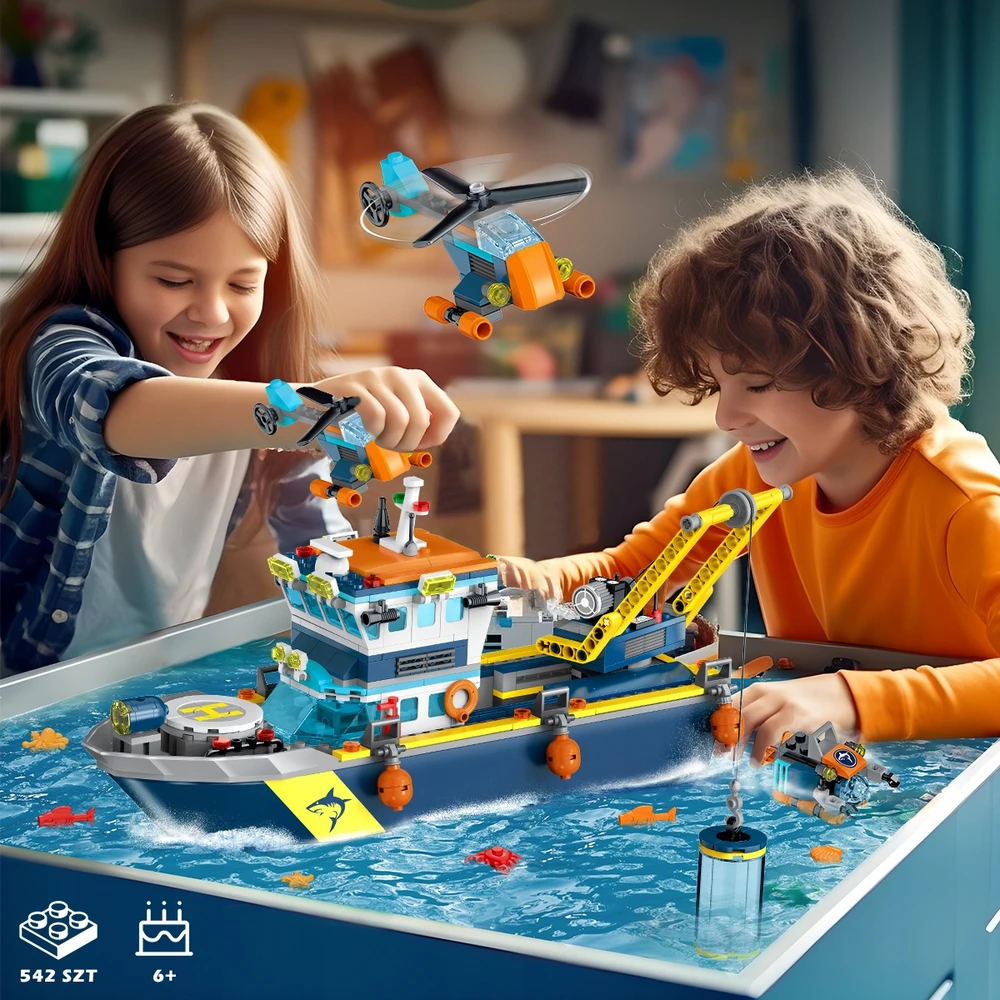 Hogokids BLOKAI VALTIS LAIVAS ŽVEJYBOS VALTIS LED SRAIGTASOPTERIS MEGA DOVANŲ RINKINYS 542 vnt.