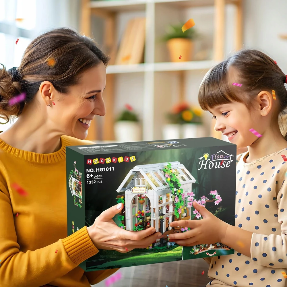 Hogokids BLOKKAI VYŠNIŲ ŽIEDIJŲ NAMAS AMŽINAI AUGALAI LED KATĖS GYVŪNAI 1332vnt DOVANA