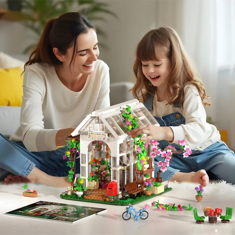 Hogokids BLOKKAI VYŠNIŲ ŽIEDIJŲ NAMAS AMŽINAI AUGALAI LED KATĖS GYVŪNAI 1332vnt DOVANA