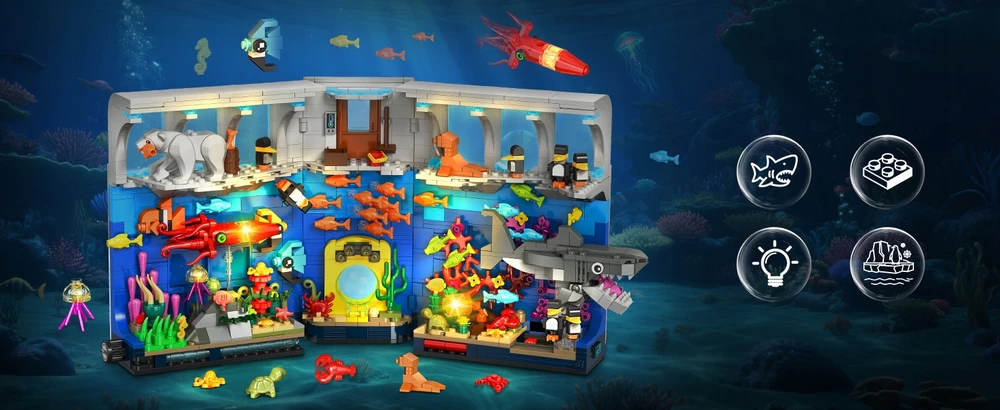 Hogokids BLOKŲ AQUARIUM BOOK KOLEKCIJA SHARK OCTOPUS LED RINKINYS