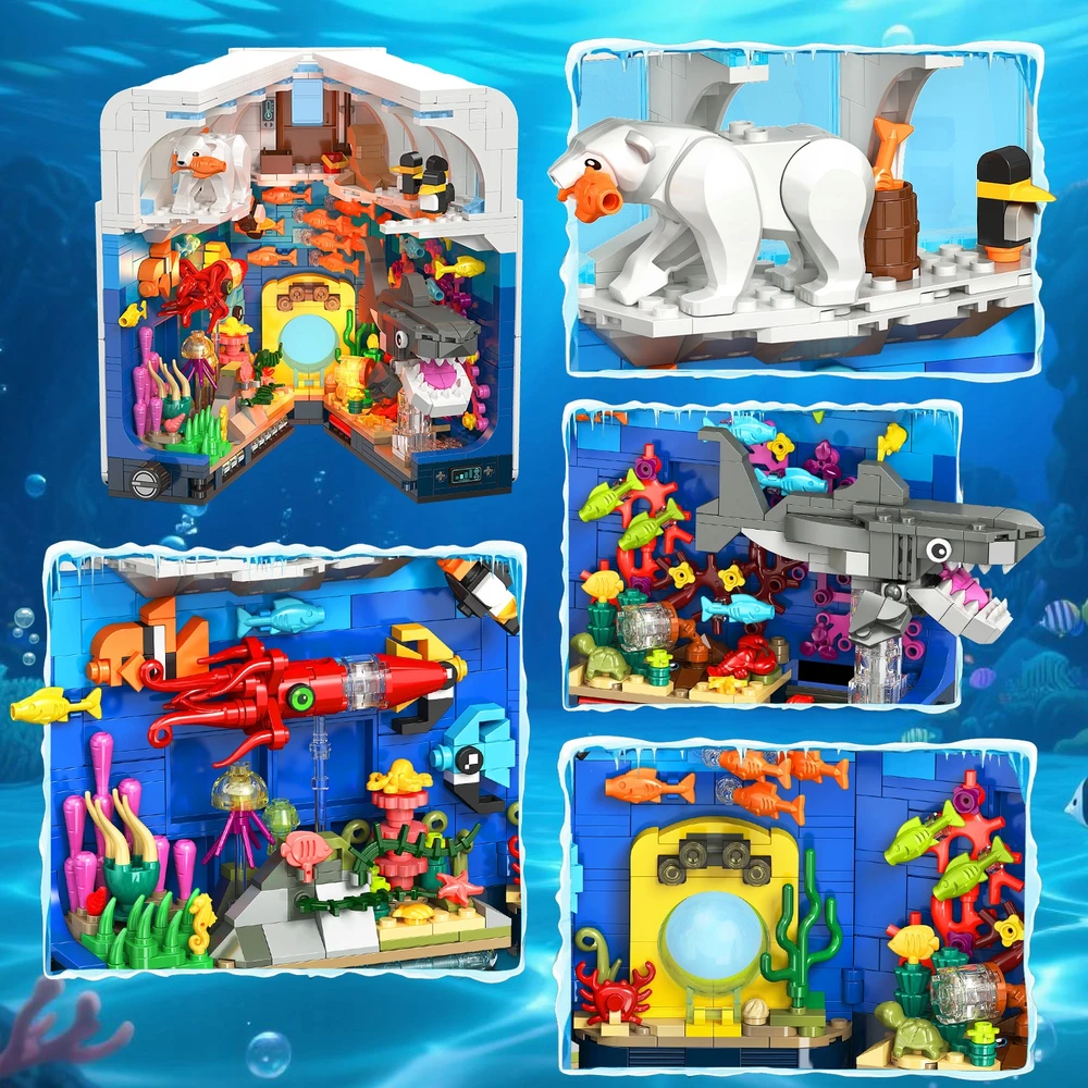 Hogokids BLOKŲ AQUARIUM BOOK KOLEKCIJA SHARK OCTOPUS LED RINKINYS
