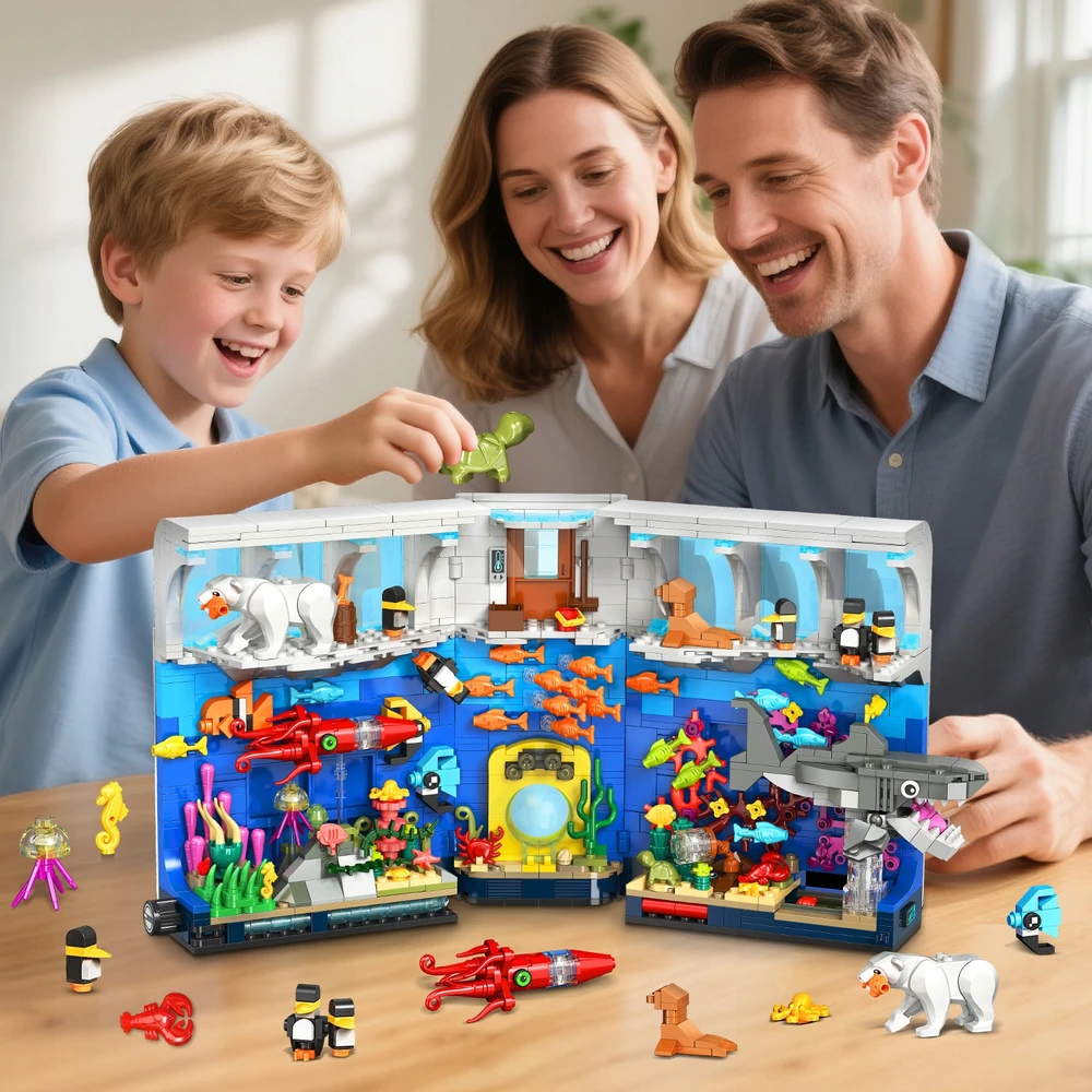 Hogokids BLOKŲ AQUARIUM BOOK KOLEKCIJA SHARK OCTOPUS LED RINKINYS