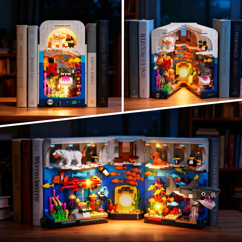 Hogokids BLOKŲ AQUARIUM BOOK KOLEKCIJA SHARK OCTOPUS LED RINKINYS