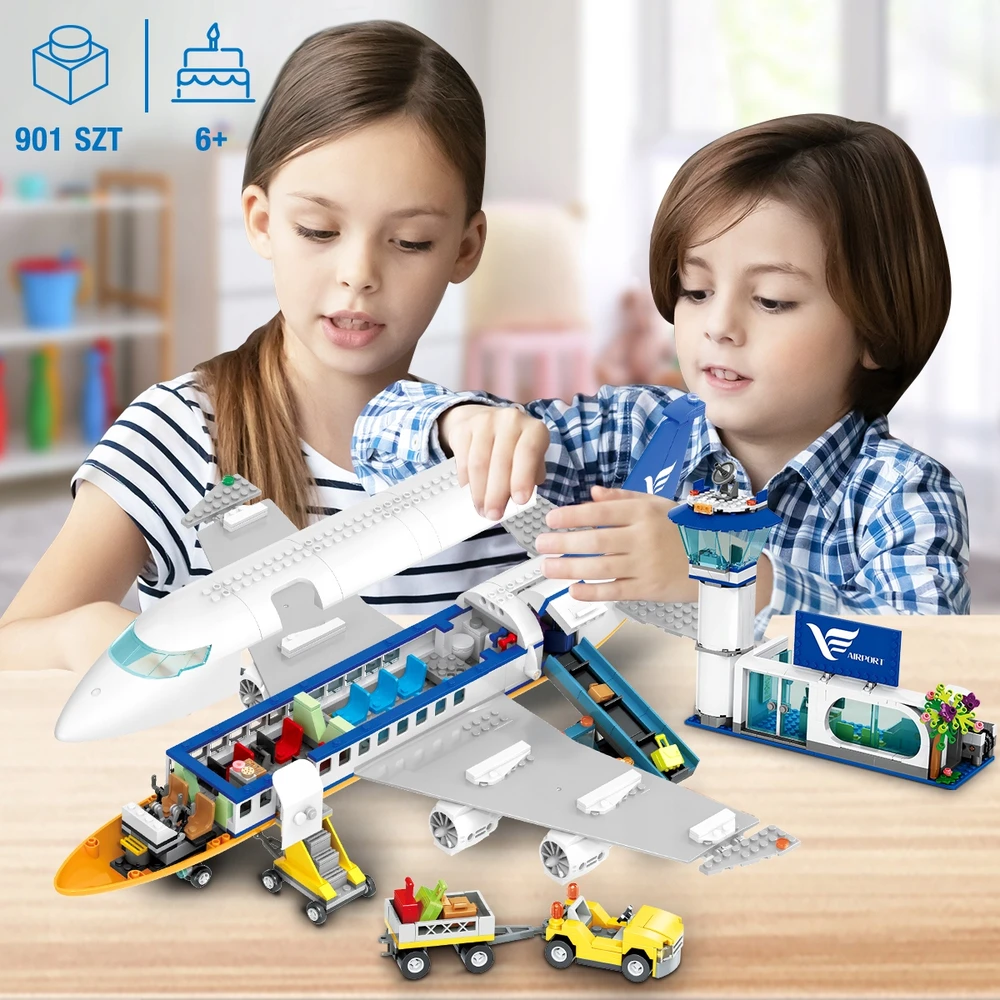 Hogokids BLOKUOJA KELEIVINIŲ LĖKTUVO ORO UOSTOS LED FIGŪRĄ 901vnt. DIDELIS RINKINYS DOVANA