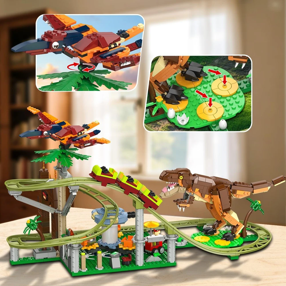 Hogokids DINOZAURŲ BLOKAI ROLLER COAST LENKTYNŲ TRAKAS 1222vnt. DOVANŲ ŽAISLAS VAIKAMS