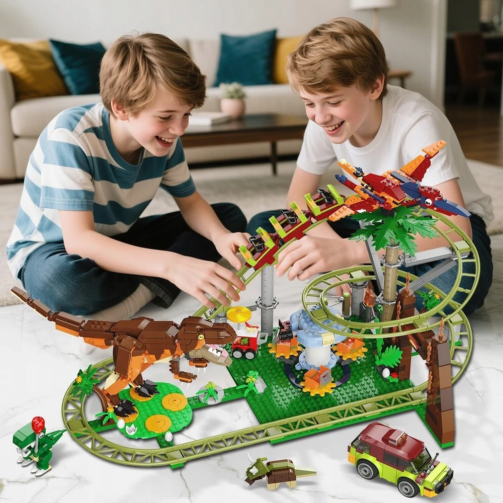 Hogokids DINOZAURŲ BLOKAI ROLLER COAST LENKTYNŲ TRAKAS 1222vnt. DOVANŲ ŽAISLAS VAIKAMS