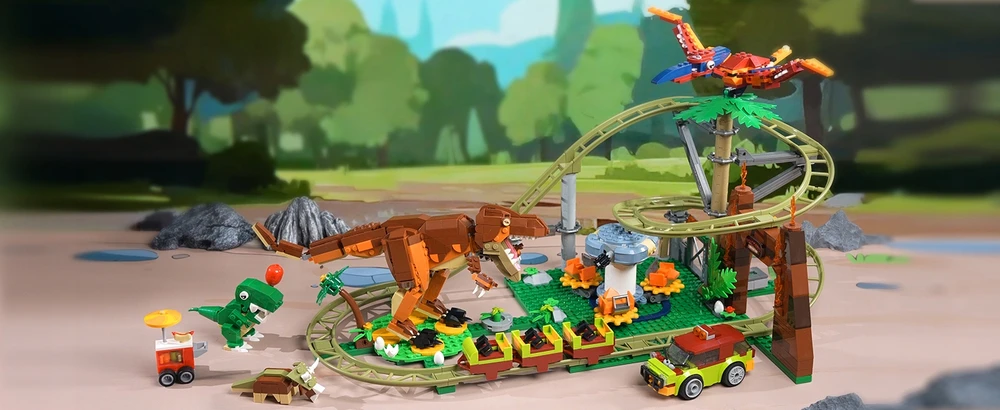 Hogokids DINOZAURŲ BLOKAI ROLLER COAST LENKTYNŲ TRAKAS 1222vnt. DOVANŲ ŽAISLAS VAIKAMS