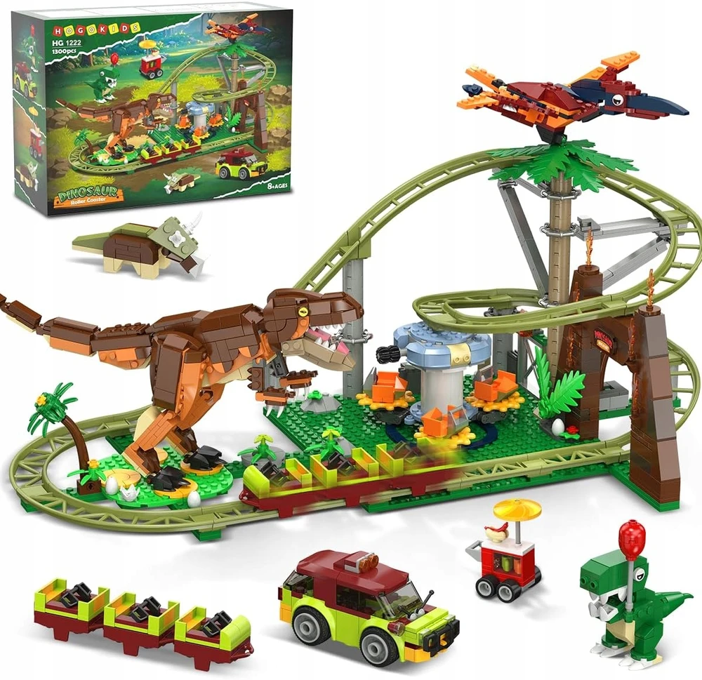 Hogokids DINOZAURŲ BLOKAI ROLLER COAST LENKTYNŲ TRAKAS 1222vnt. DOVANŲ ŽAISLAS VAIKAMS