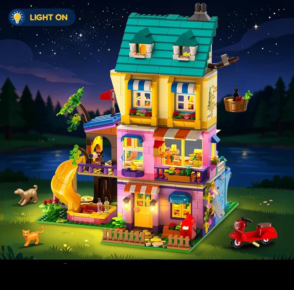 HOGOKIDS Klocki Przyjaciele Dom 3w1 LED Willa 1154 Elementów Rinkinys Prezent dla Dzieci